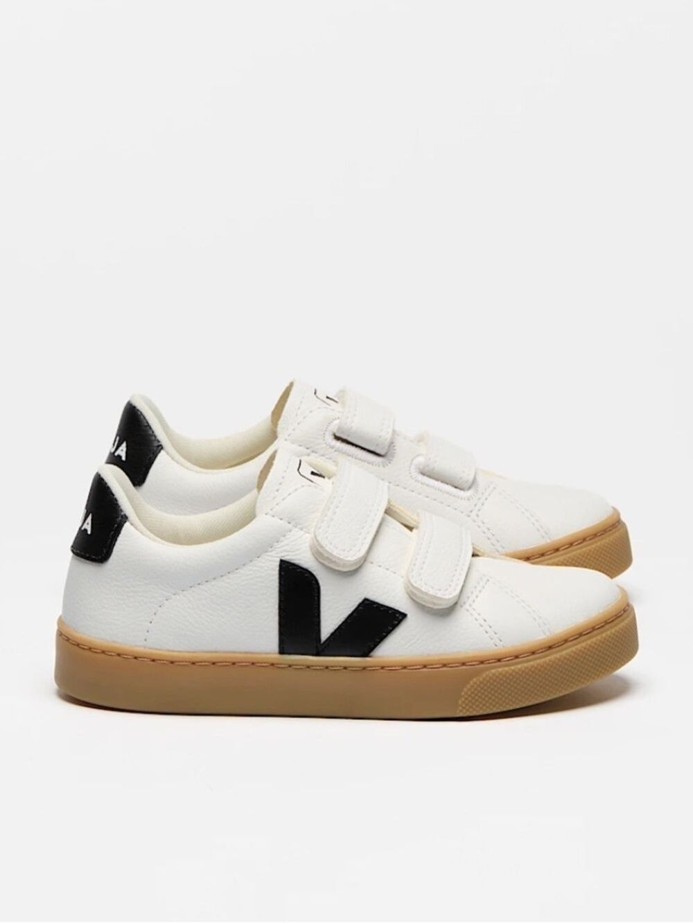 Veja Kids White Sneakers with Black Logo and Gum Sole